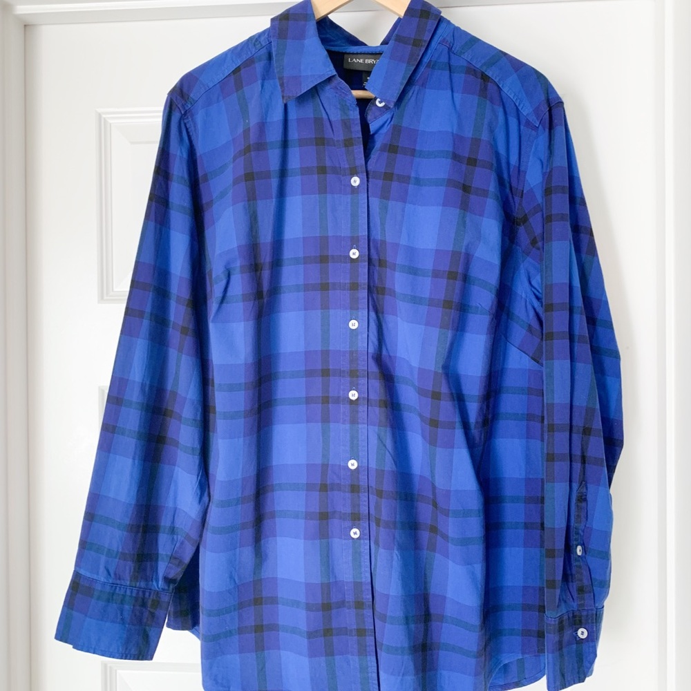 Lane Bryant Blue Plaid Plus Size Button Down Top Size 18